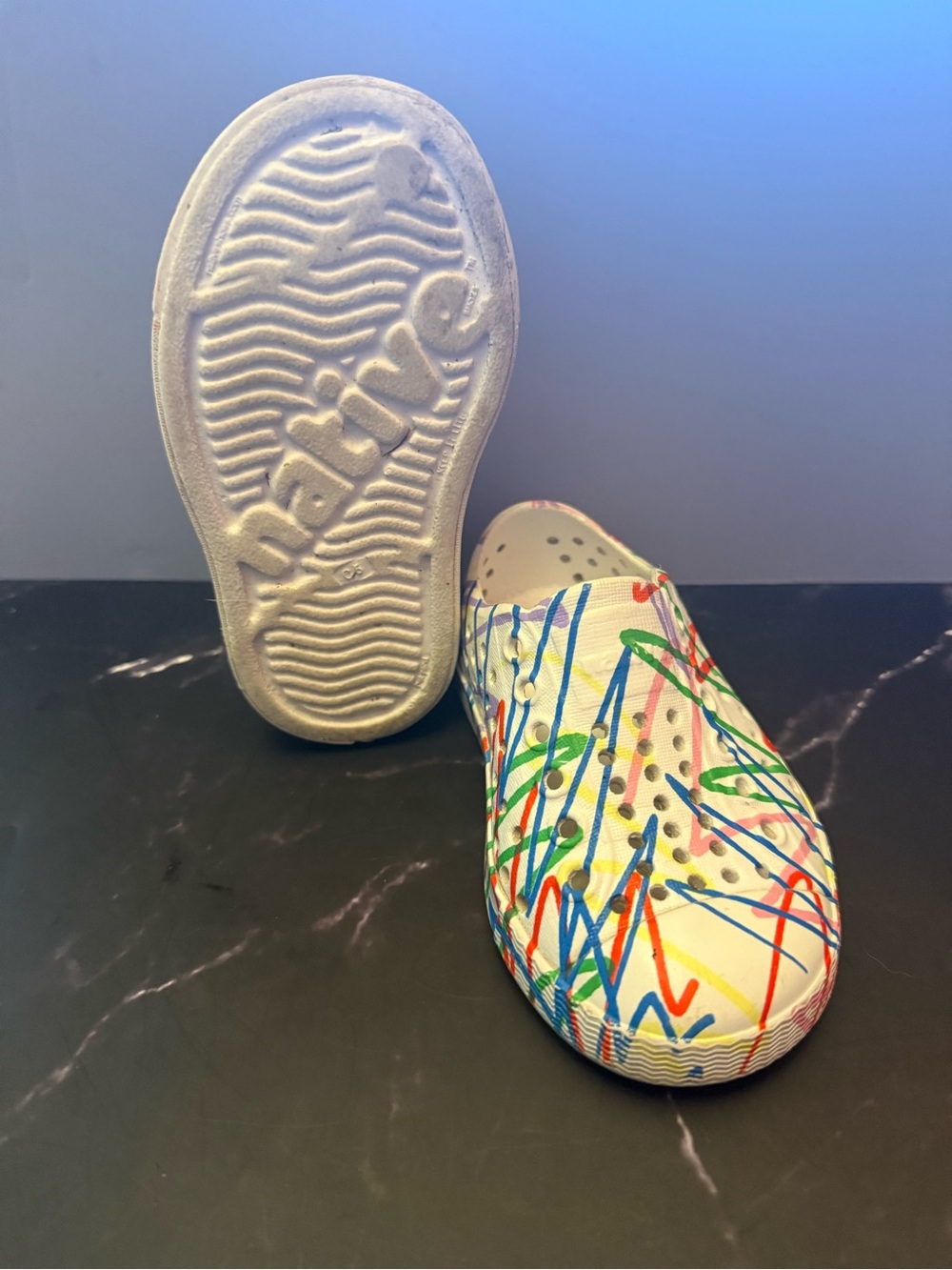 Native Kids White Slip-On Shoes with Crayola Multicolor Scribble Print